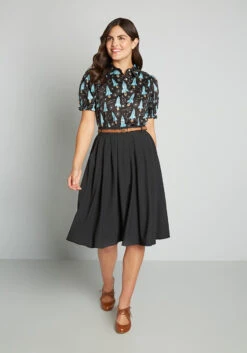 Breathtaking Tiger Lilies Midi Skirt -Bunny Shop 156555 BLK 3