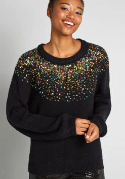 No Brand Confetti Chaos Pullover Sweater -Bunny Shop 203193 BLK 7