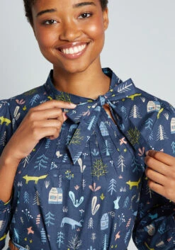 Wilderness Wonders Tie-Neck Blouse -Bunny Shop 203577 NVY 4