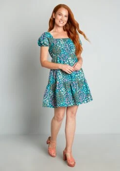 Floral Pastoral Mini Dress -Bunny Shop 206136 TEAL 3