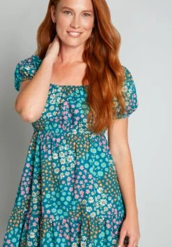 Floral Pastoral Mini Dress -Bunny Shop 206136 TEAL 4