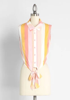 Modcloth X Collectif Strawberry Sugar Tie Waist Top