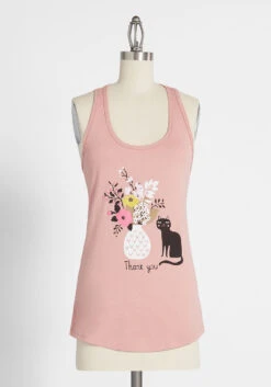 No Brand Thank You Cat Graphic Tank Top
