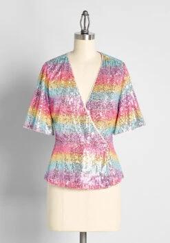 Sparkling Spectrums Surplice Peplum Top