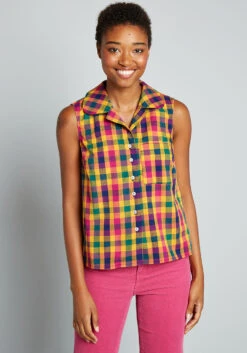 Campfire Cookout Sleeveless Button-Up Top