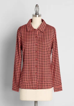 Happy For Houndstooth Button-Up Top