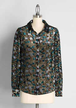 Be Buzzworthy Velvet Button-Up Top