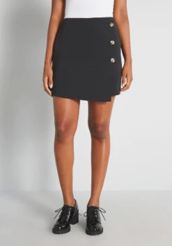 Step To The Side Button Mini Skirt